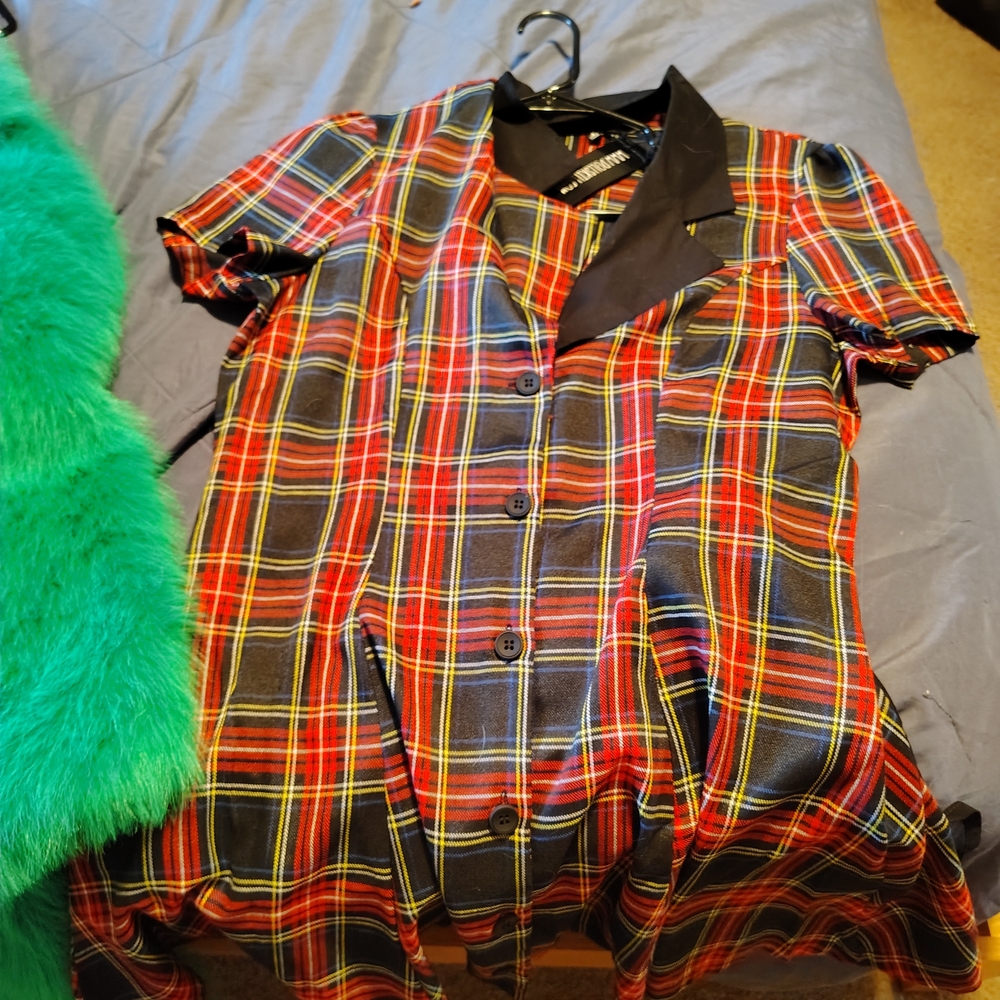 Red Plaid Button-Up Dress